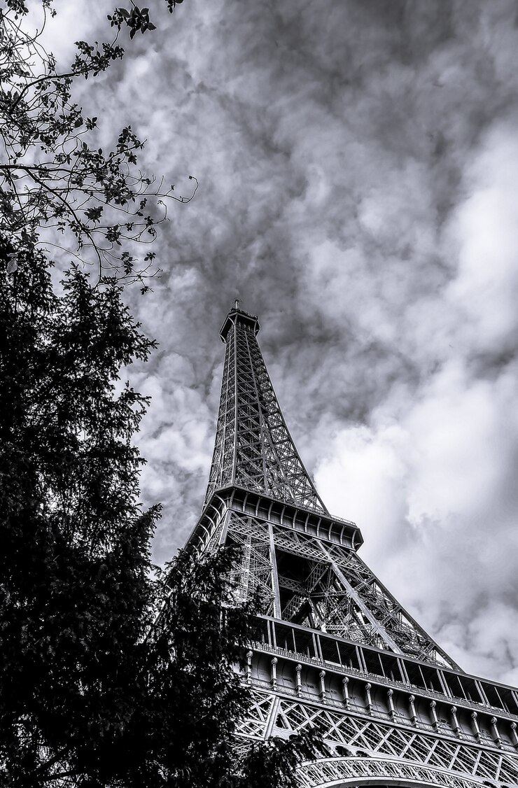 Foto los detalles en blanco y negro de la torre eiffel en parís
