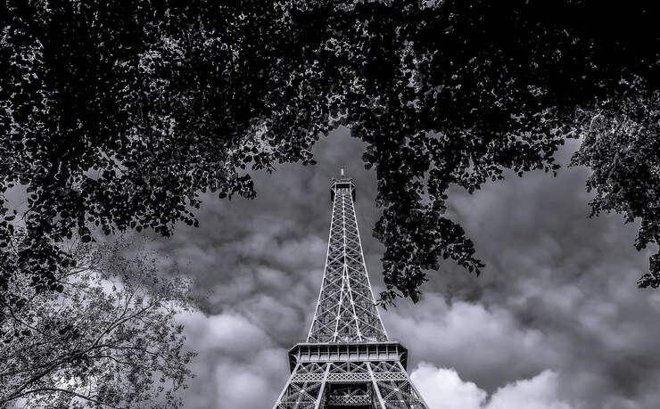 Foto los detalles en blanco y negro de la torre eiffel en parís