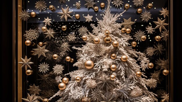 Detalles de decoración navideña de estilo inglés de lujo en la calle principal de la ciudad puerta de la tienda o escaparate de la tienda exhibición de ventas navideñas y inspiración de decoración de la tienda