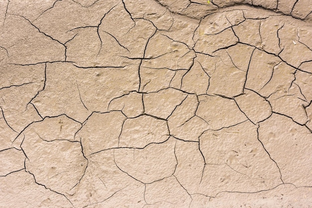 Detalles de un fondo de suelo de tierra agrietada seca