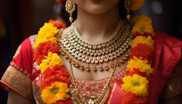 Foto los detalles intrincados de las joyas tradicionales de maharashtra usadas durante gudi padwa