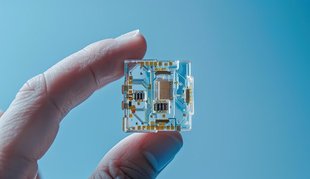 Foto detalles intrincados de una placa de circuitos transparentes en miniatura que ilumina suavemente las maravillas de la microelectrónica y la ingeniería modernas