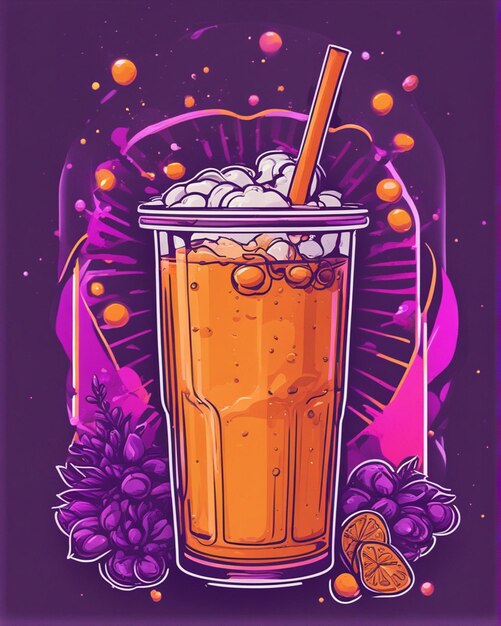 Foto detalles de jugo de naranja perdidos en el fondo del té de burbujas diseño de camiseta diseño de streetwear vec profesional