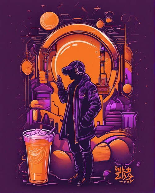 detalles de jugo de naranja perdidos en el fondo del té de burbujas Diseño de camiseta diseño de streetwear vec profesional