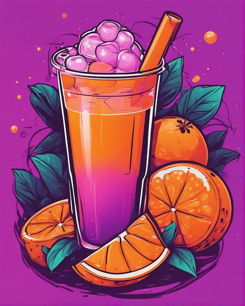 Foto detalles de jugo de naranja perdidos en el fondo del té de burbujas diseño de camiseta profesional de diseño de ropa de calle