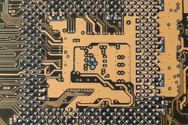 Foto detalles del microchip del procesador comptuer y la placa base de vista cercana el trasfondo de la innovación de hitech