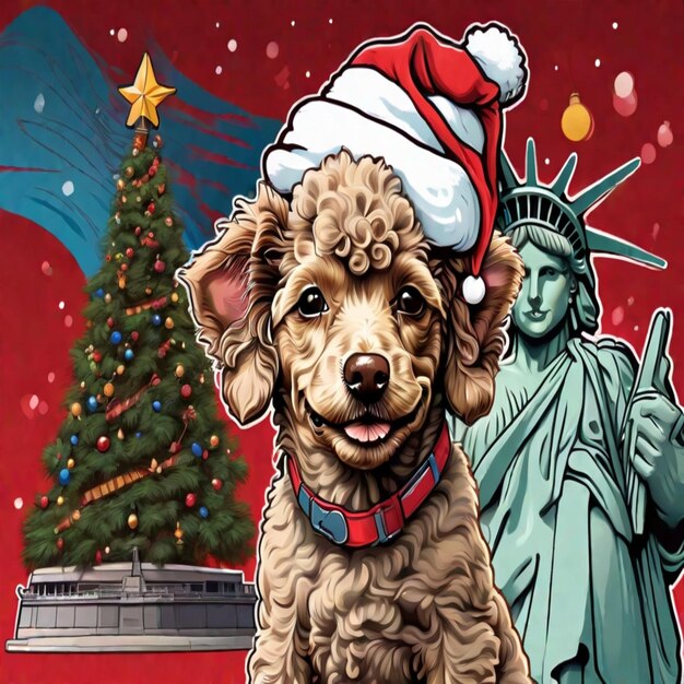 detalles muy poodle sonrisa con el sombrero de Navidad de Papá Noel