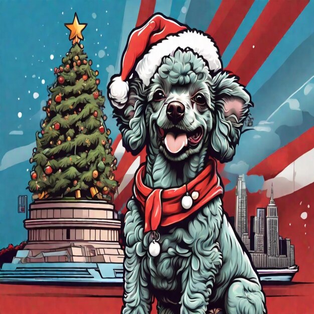 detalles muy poodle sonrisa con el sombrero de Navidad de Papá Noel