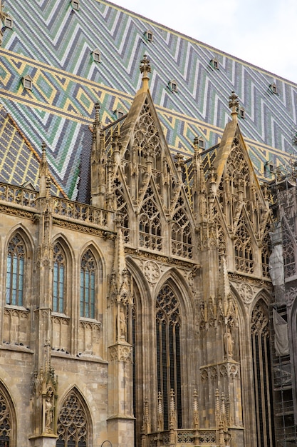 Detalles del techo y la torre de Stephansdom -St Stephans's church. Viena, Austria.