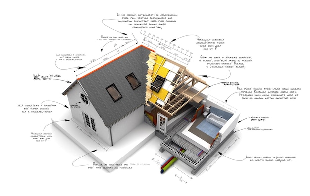 Foto detalles técnicos de la construcción de la casa.