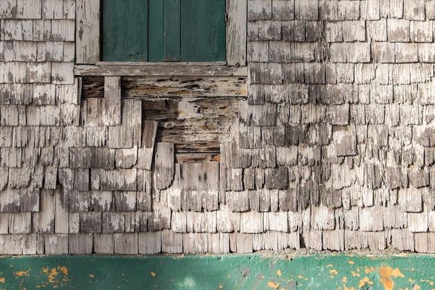 Detalles en las tejas de madera de una casa antigua en la ciudad de Marigot en Sint Marteen