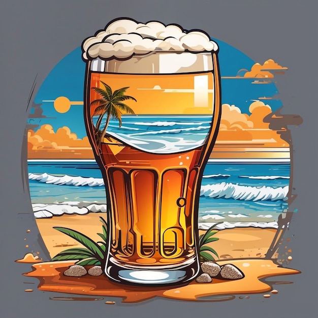 Los detalles del vaso de cerveza se perdieron en la playa.