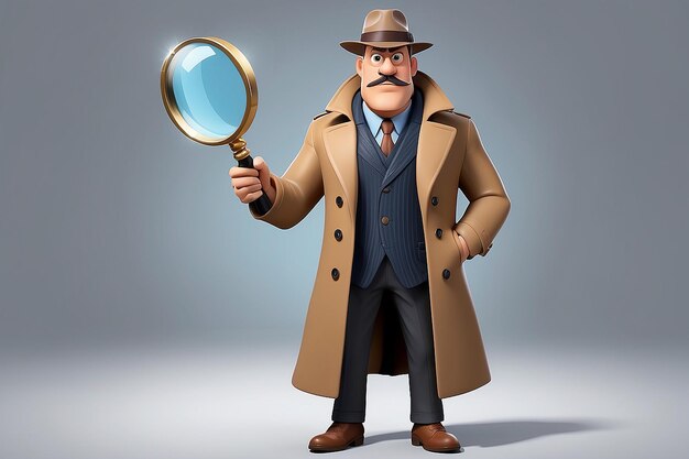 Detective atrevido personaje de dibujos animados en 3D