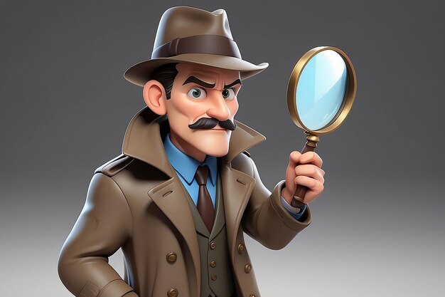 Detective atrevido personaje de dibujos animados en 3D