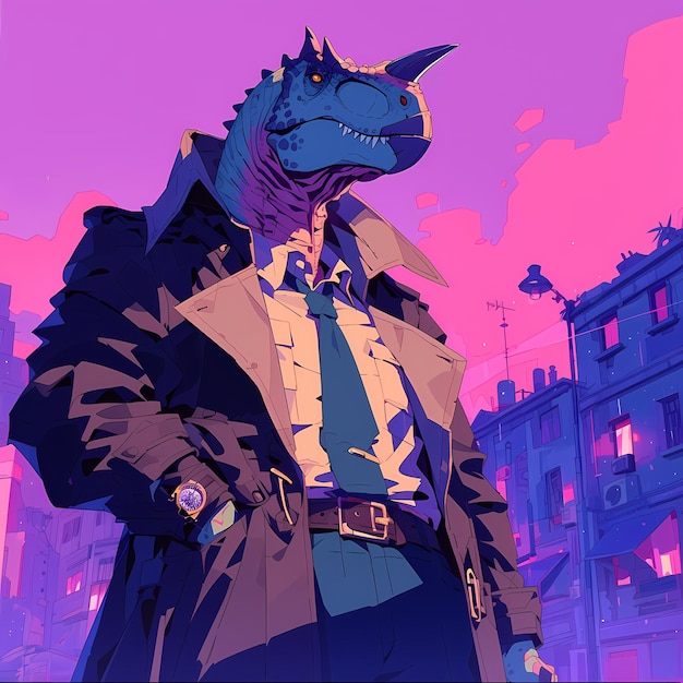 El detective dinosaurio es elegante, furtivo y elegante.