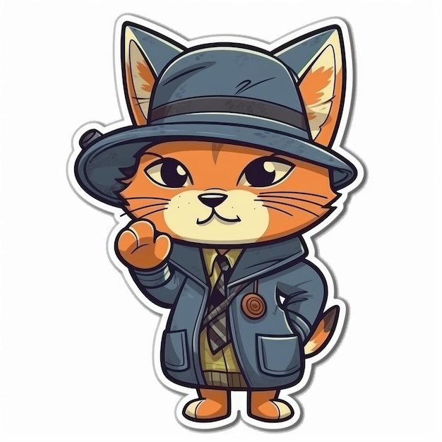 Detective de gato de dibujos animados Pegatina