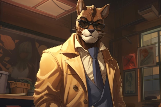 Detective gato serio hermosa imagen de ilustración IA generativa