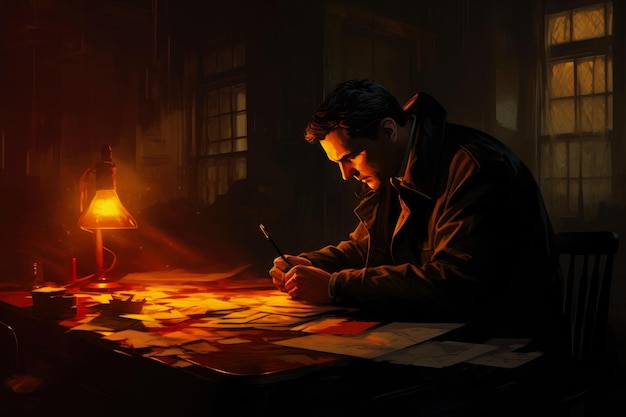 Un detective privado examinando pistas en la Cámara de las Sombras