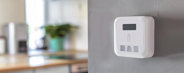 Foto detector digital de monóxido de carbono montado en la pared en el hogar moderno