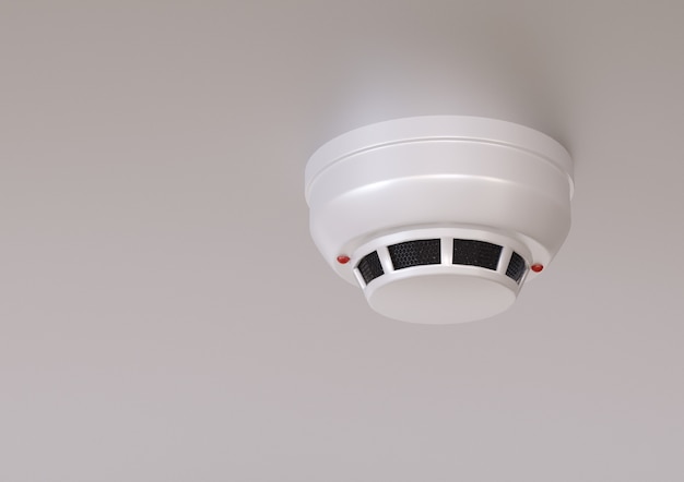 Detector de humo aislado en el techo de una casa moderna con sistema inteligente