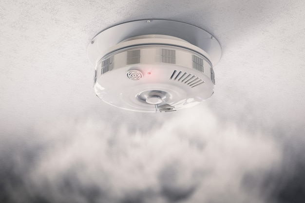 Detector de humo de renderización 3D en el techo