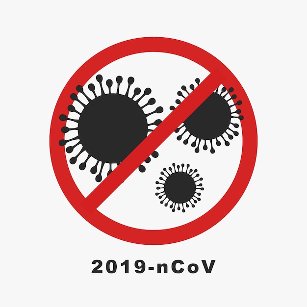 Detener el icono de coronavirus con señal de stop aislado sobre fondo blanco. Vector.