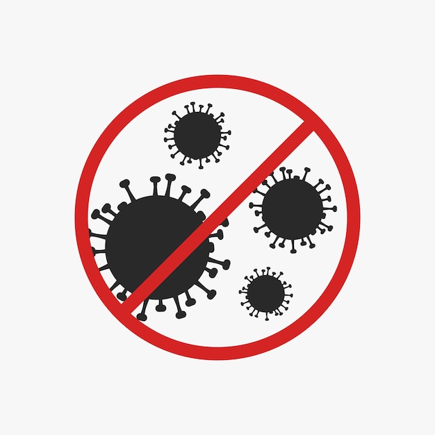 Detener el icono de coronavirus con señal de stop aislado sobre fondo blanco. Vector.