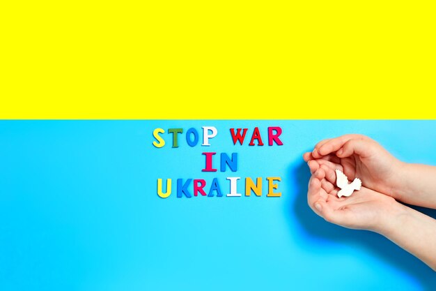 Detengan la guerra en Ucrania pancarta con las palabras Detengan la guerra en Ucrania Ninguna guerra detengan la guerra agresión rusa
