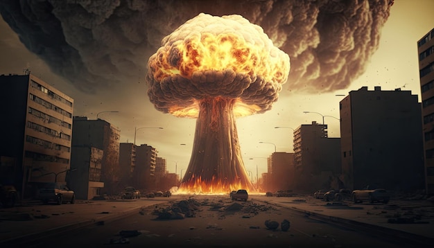 Detonação de bomba nuclear acima de uma cidade Momento terrível Generative AI