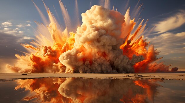 Detonação furiosa sacode a paisagem do deserto Céu incrível adiciona drama à explosão