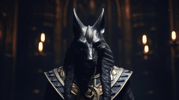 Deus egípcio Anubis corpo humano cabeça de lobo