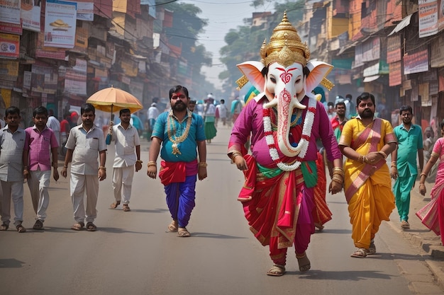 deus Ganesh andando pelas ruas da Índia