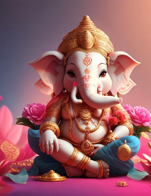 Deus hindu indiano ganesha ou ídolo ganesh com flor para cartão de convite de casamento