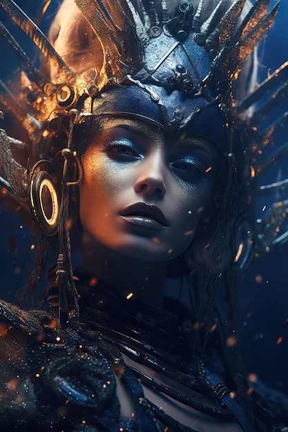 Deusa da fantasia em tons de azul cena cinematográfica de um deus de mulheres selvagens poderoso mágico