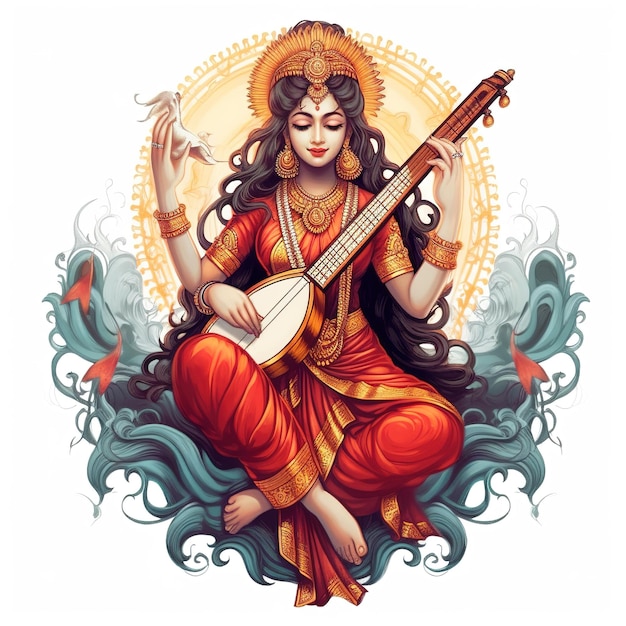 Deusa da Sabedoria Saraswati para Vasant Panchami Generative ai