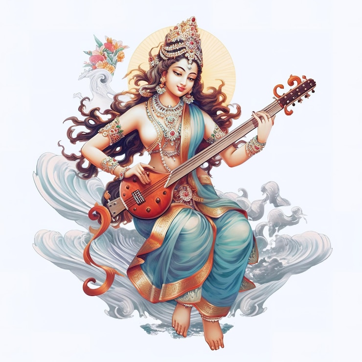 Foto deusa da sabedoria saraswati para vasant panchami generative ai