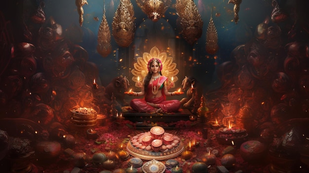 Foto deusa lakshmi maa lakshni devi lakshmin imagens de ia maa lakhmi imagens reais laksh mi imagens de diwali