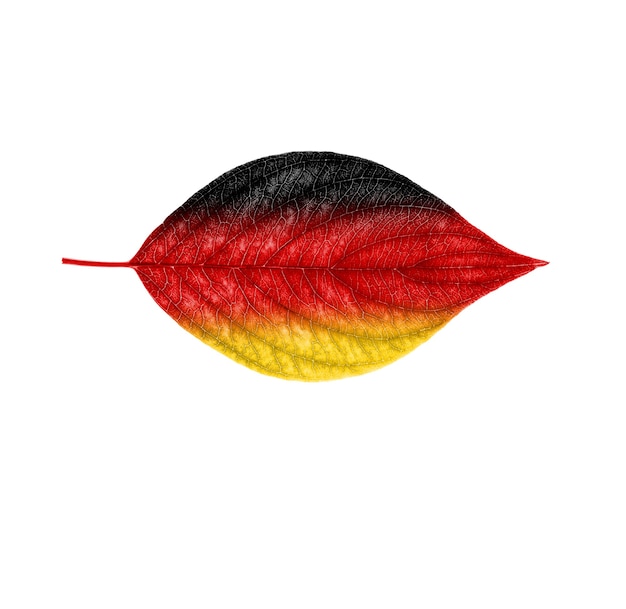 Deutsche Flagge auf einem Blatt isoliert auf weißem Hintergrund