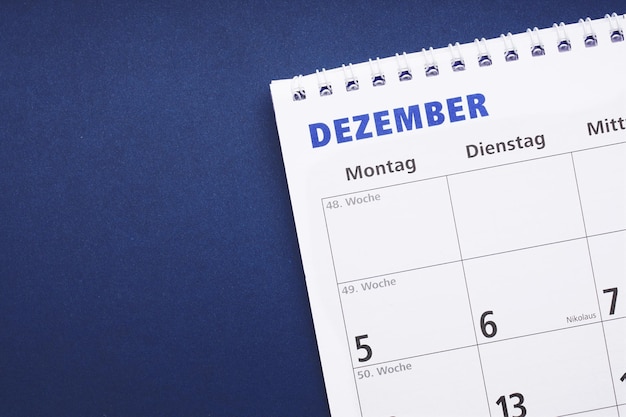 Deutscher Kalender oder Planer für den Monat Dezember