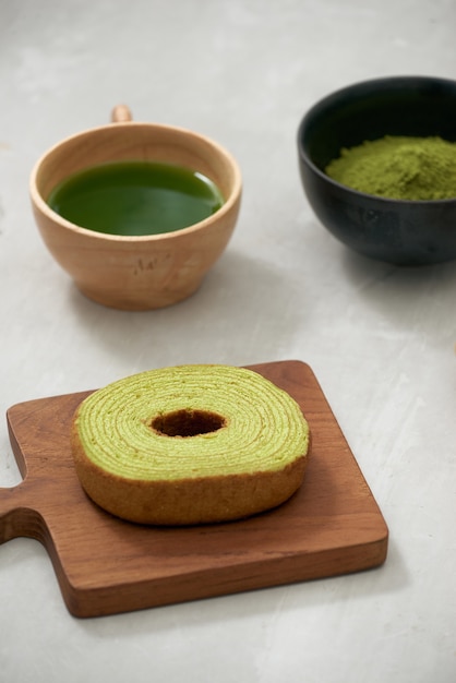 Deutscher Kuchen, Grüner Tee Baumkuchen mit Latte