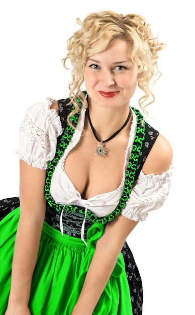 Deutsches Mädchen im typischen Oktoberfest-Kleid