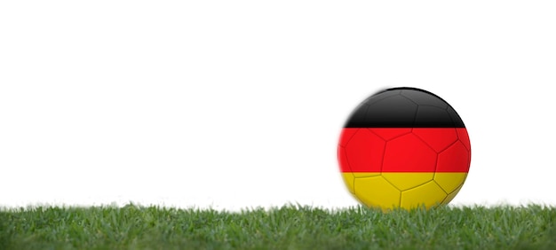 Foto deutschland-flagge auf fußball auf graskopierraum mit weißem hintergrund