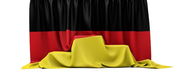 Deutschland-Flagge drapiert über einem Siegertreppchen d render