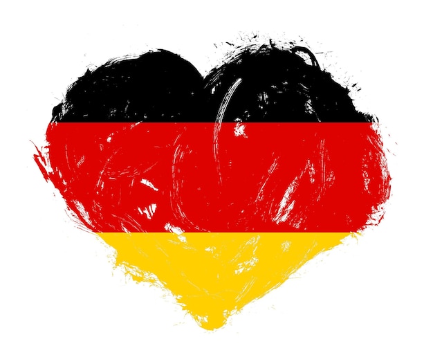Deutschland-Flagge in Strichpinsel-Herzform auf weißem Hintergrund
