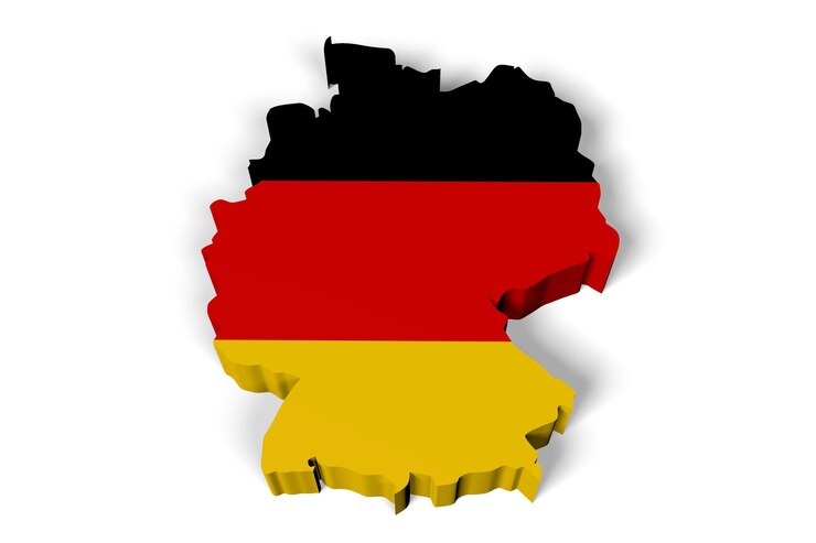 Foto deutschland-landkarte und flagge auf weißem hintergrund
