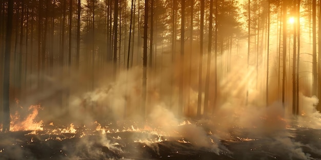 Foto devastador incêndio destrói pinheiros na floresta durante a estação seca provocando preocupação global conceito incêndio selvagem pinheiros floresta estação seca preocupação global