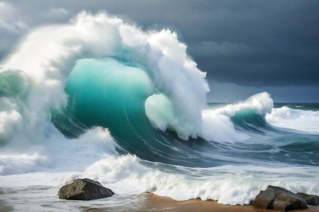 Una devastadora tormenta tropical en el océano Un paisaje marino dramático