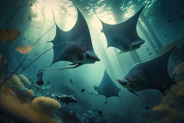 Devil Ray Fish Underwater Lush Nature por Generative AI