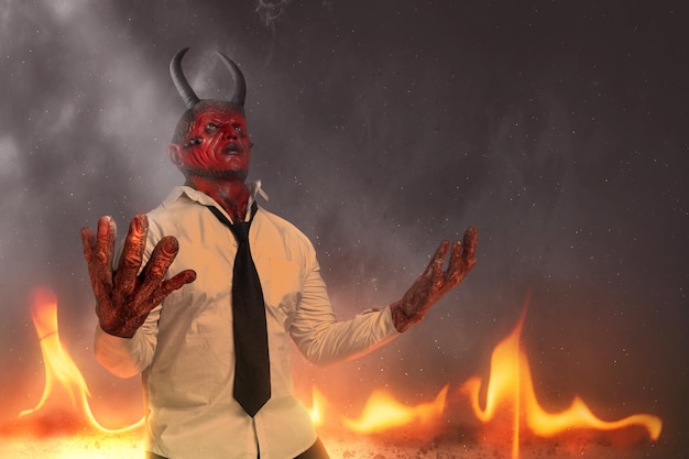 Devilman está de pie con fuego