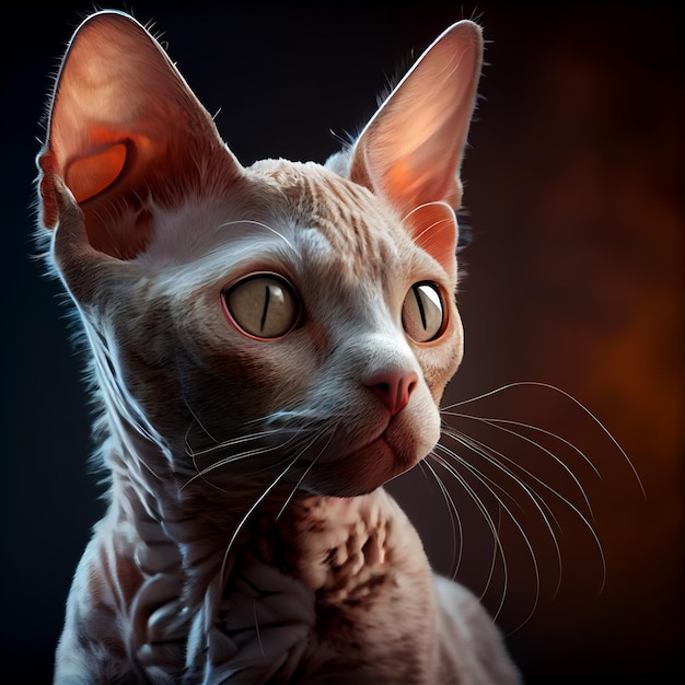 Devon Rex. Katzenrassen. Entzückendes Bild einer Katze mit funkelnden Augen.